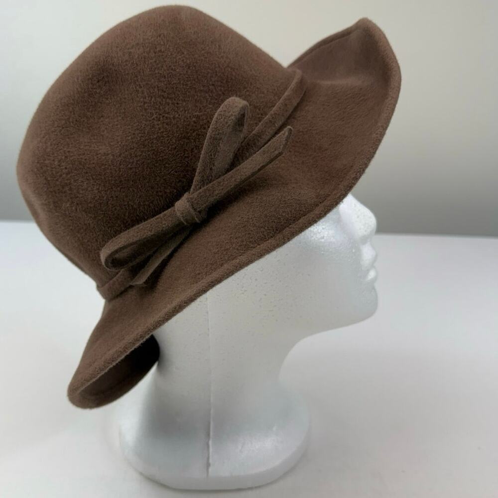 Lord & Taylor Chocolate Brown 100% Rabbit Hair Cloche Hat Bow Cottage Romantic